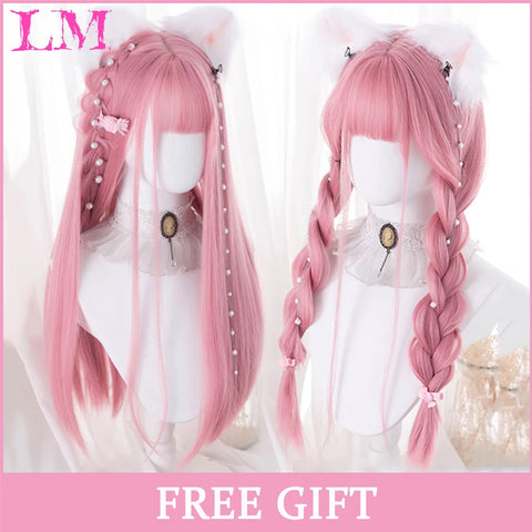 LM Synthetic Hair Long Wave Black And Pink Lolita Wigs For Women Cosplay Wig With Bangs Halloween Christmas Heat Resistant