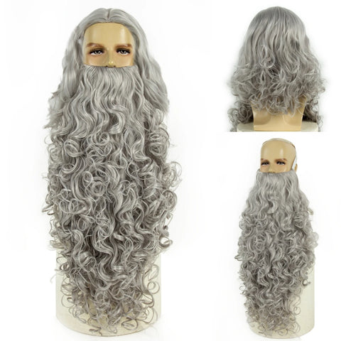 REEWES Christmas Santa Claus Hair Wig+Beard Set Cosplay Accessory Blonde synthetic  Wig For Men Halloween Dress Costume