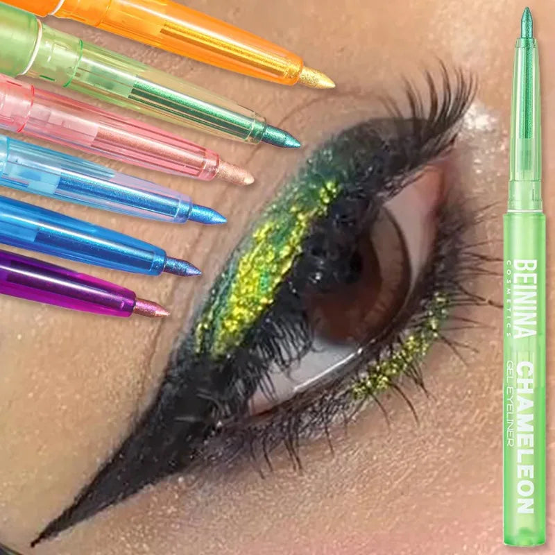 Shiny Chameleon Metallic Green Eyeliner Gel Stick Smooth Multicolor Eye Shadow Pearlescent Polarized Glitter Eyes Pigment Makeup