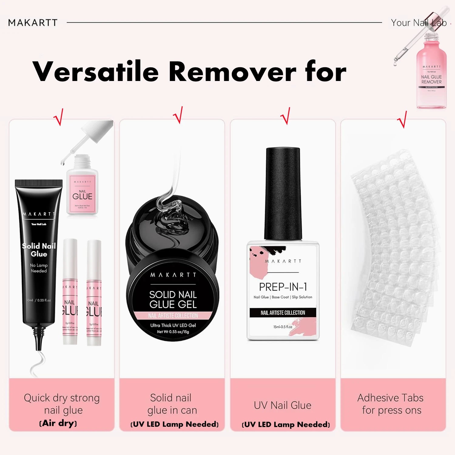 Nail Glue Remover for Press on Nails, 50ML Nail Glue Remover for UV Nail Glue, Non acetone Gentle Glue Off for False Nails Glue