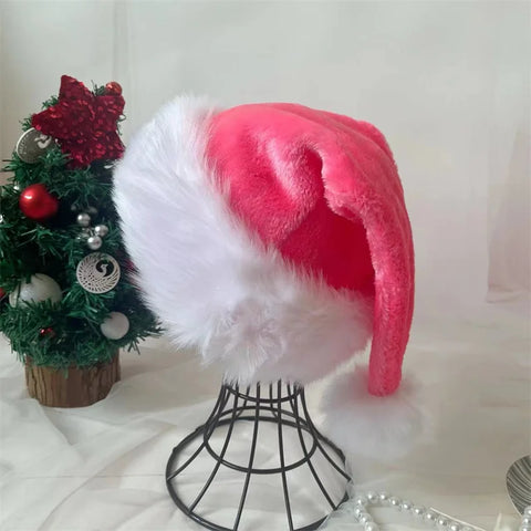 Christmas Santa Hat Xmas Pink Long Plush Holiday Red Black Hat For Adults And Kids Unisex 2024 New Year Festive Party Supplies