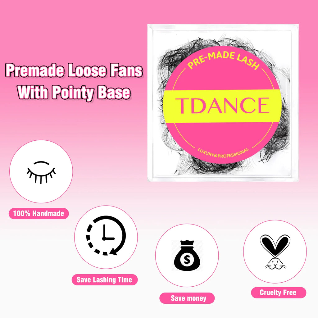 TDANCE 500 Fans Loose Fan Lashes Eyelash Extensions 5D 6D 8D 10D Pointy Base Premade Medium Stem Sharp Thin Russian VolumeLash