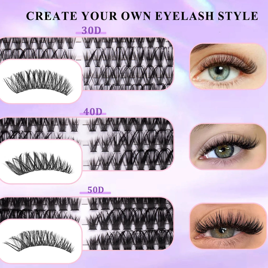 Lashes Clusters Kit Gift with Bond&Seal Mixed Styles Faux Mink Individual Lash Wholesale DIY Individual Fake Eyelashes Box