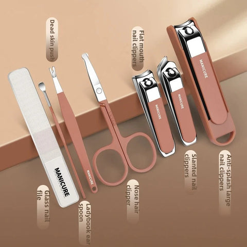 Complete 7 Pcs Set Manicure Kit Nail Clippers with Clippers Cuticle Pusher & Trimmer portable Gift For Women and Men