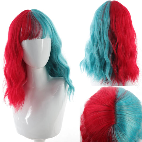 Spooky Chic Green Wig with Bangs Heat Resistant Synthetic Hair for Halloween Christmas Cosplay Rose Net Cap