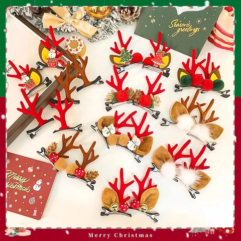 Christmas Hair Accessories 1Pair Cute Cartoon Antler Hair Clips For Women Girls Lovely Hair Ornament Hairpins Barrettes Hairgrip