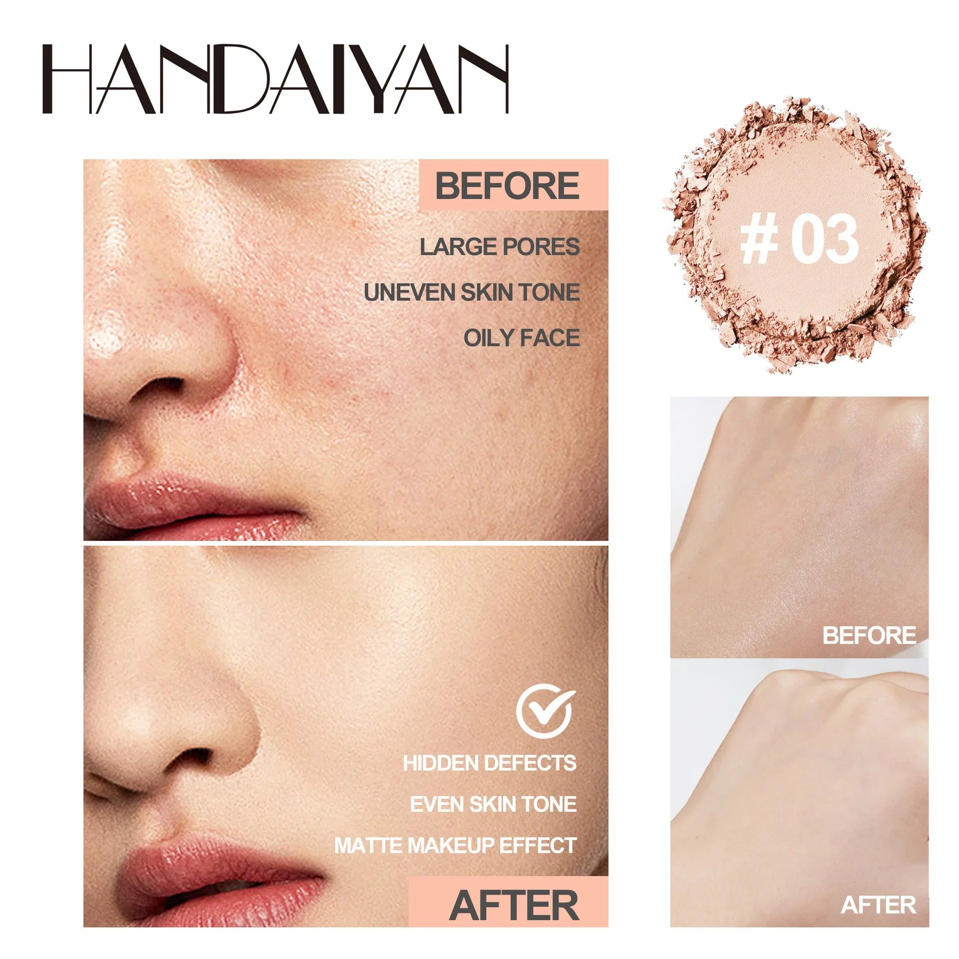8 Colors Matte Face Pressed Powder 24 Hours Oil Control Natural Foundation Brightening Full Coverage Setting Powder Face Makeup