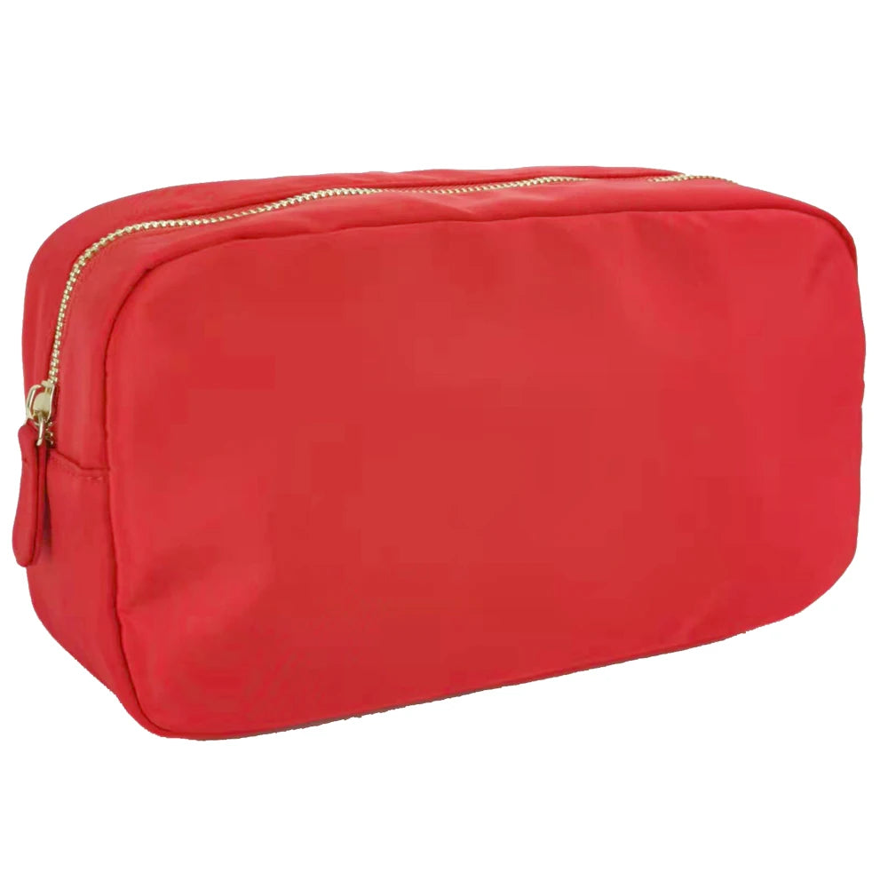 Letter Patch Custom Travel Cosmetic Bag Personalized Nylon Pouch Toiletry Bag Chenille Patch Makeup Toiletries Girl Cosmetic Bag