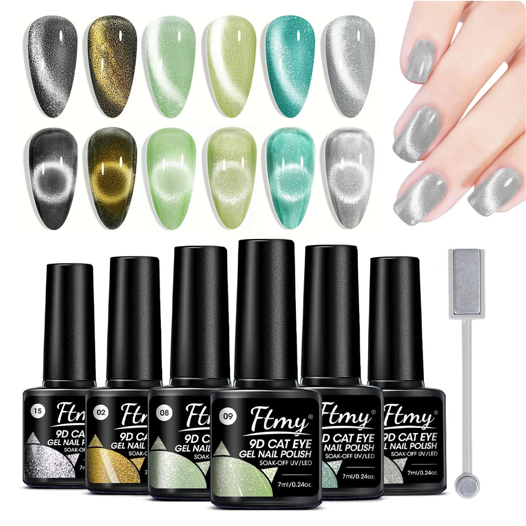 6 Colors Cat'S Eye Magnetic Nail Gel Set, Semi-Permanent UV LED Soak Off Nail Art, Smooth Intense Pigmentation, Odorless, Toxin-