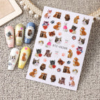 Lovely Dog Cat Animal Bunny 3D Korean Cartoon Scrawl Relief Self Adhesive Nail Art Stickers Cute Pretty Puppy Kitty Star Manicur