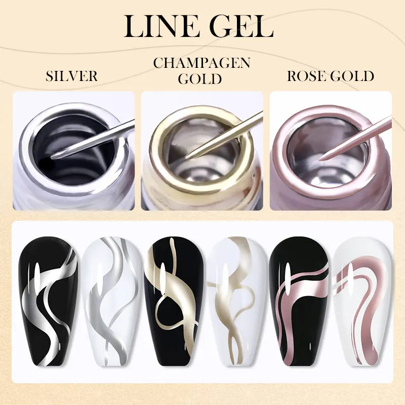 LILYCUTE 3Pcs/Set Metallic Painting Liner Gel Polish Super Bright Gold Silver Mirror Gel Nail Polish Semi Permanent Nail Get