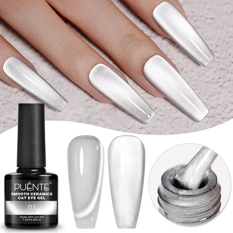 PUETNE 7.5ML Amber Moonlight Cat Magnetic Gel Nail Polish Winter Nails Jelly Glass Cat Eye Soak Off UV Semi-Permanent Varnish