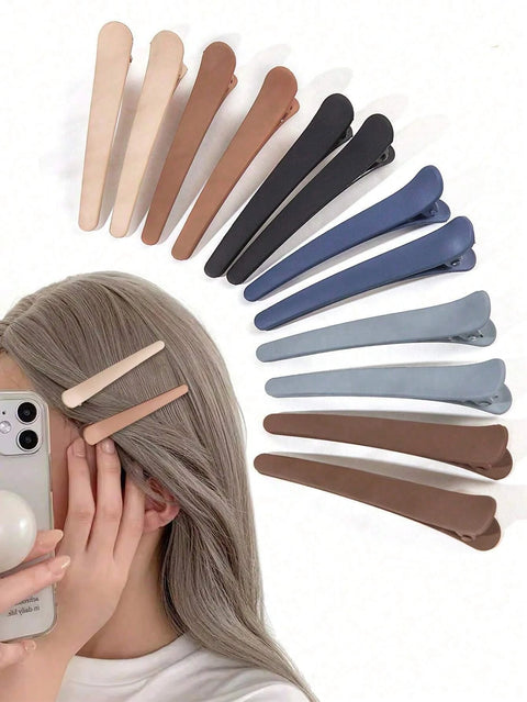 4/12Pcs Side Hair Clips, Salon Clips For Hair Cutting, Washing, Makeup And Styling, Ladies Matte Hair Clips,Back To School