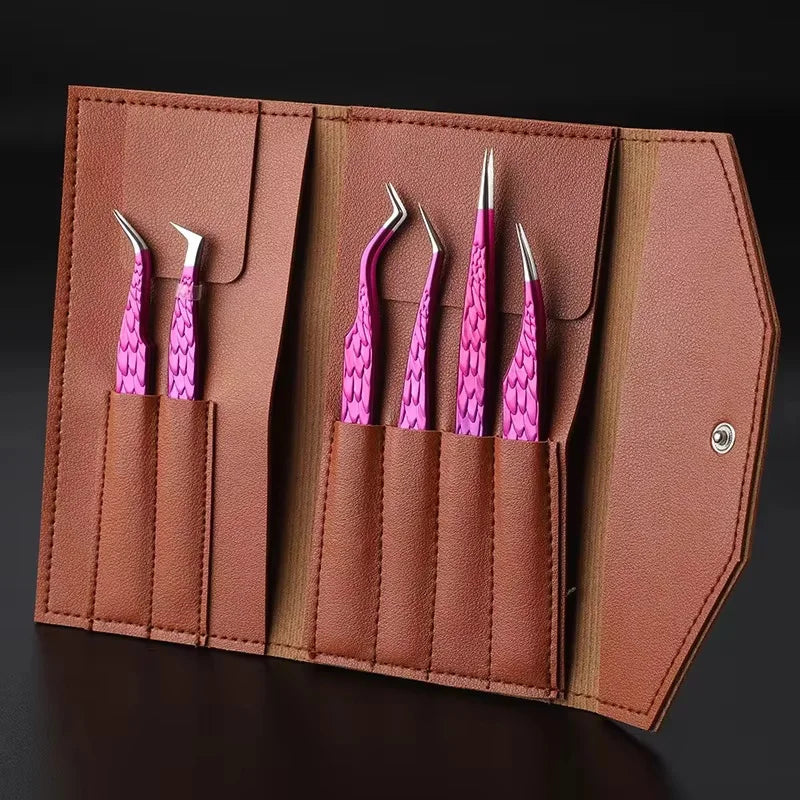 6PCS False Eyelash Tweezers Set For Fake Fan Lashes Extensions Planting Eyebrow Clip Eyelashes Tongs Makeup Nail Tools Kit
