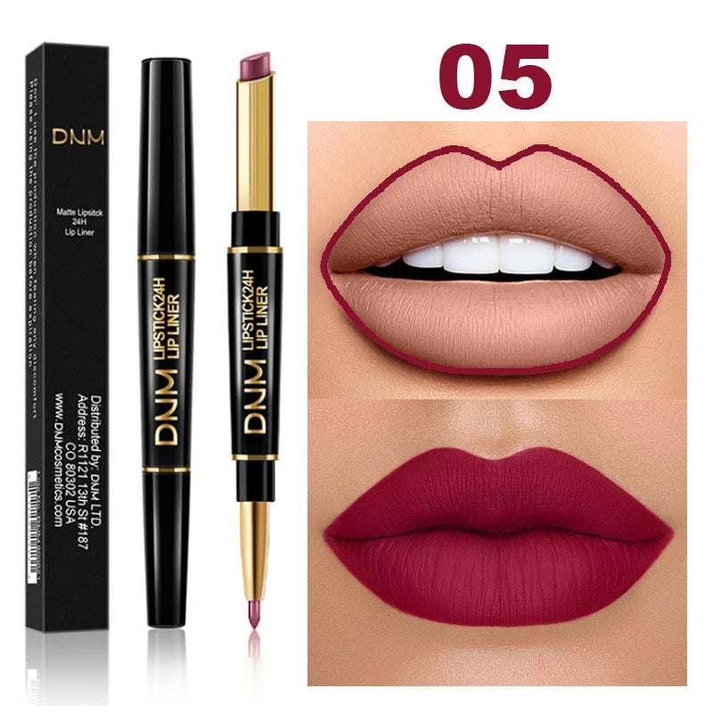 2 In 1 Matte Lipstick Pencil Double Head Lip Liner Pen Red Nude Long Lasting Waterproof Lady Charming Lip Pencil Makeup Tools