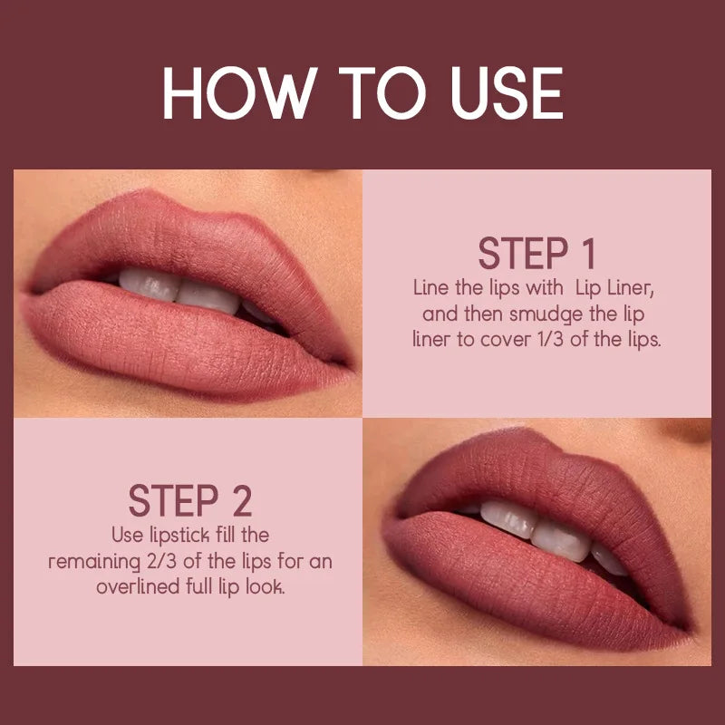 USHAS 12 Color Matte Lipstick Set Long-lasting Waterproof Lipstick + Lip Liner Set Easy Coloring Non-Stick Cup Lip Makeup Suit