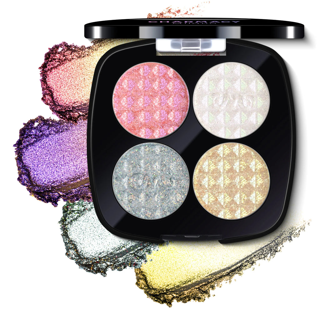 CHARMACY 4 Colors Duochrome Eyeshadow Palette Vegan Shimmer Multichrome Long-lasting Eye Shadow Cosmetic Makeup for Women