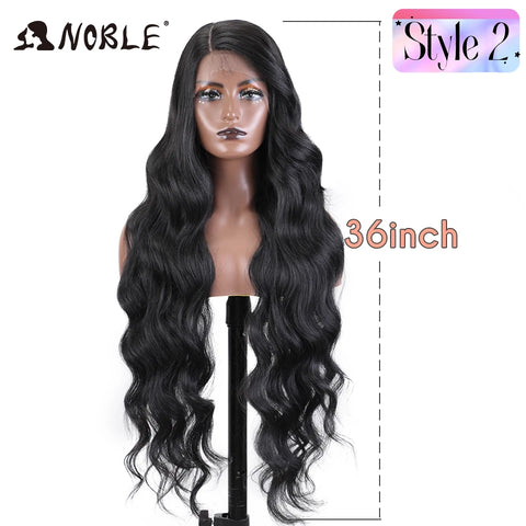 Noble Synthetic Lace Front Wig Long Wavy 36 " Body Wavy Side Part Lace Wig For Women Lace Front Wig Ombre Blonde Cosplay Wig
