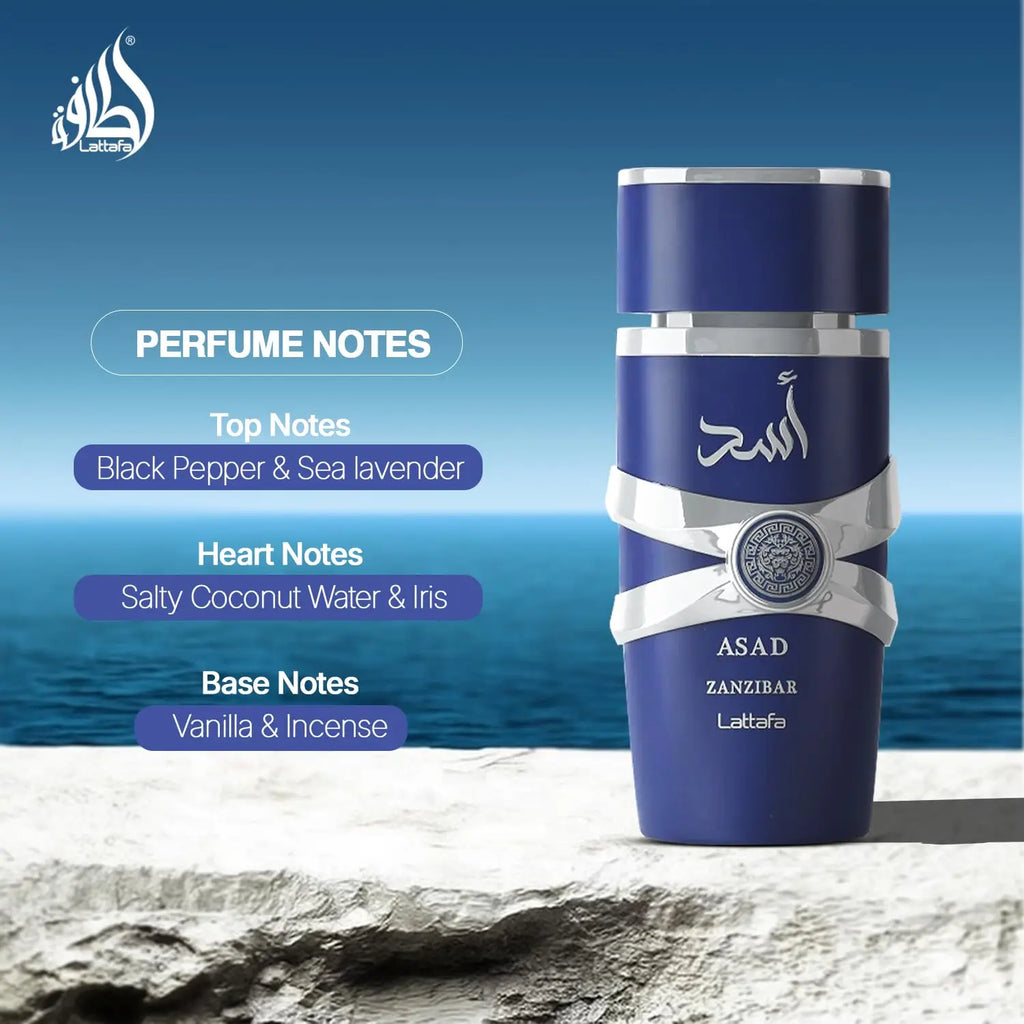 Lattafa Asad Zanzibar – Fresh, Spicy, Vanilla, Coconut – eau de toilette Long lasting men's fragrance, 3.4 oz/100 ml