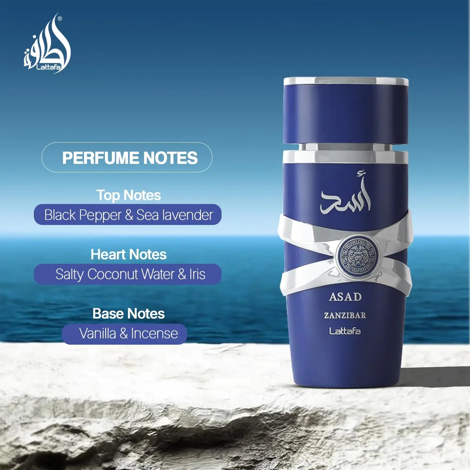 Lattafa Asad Zanzibar – Fresh, Spicy, Vanilla, Coconut – eau de toilette Long lasting men's fragrance, 3.4 oz/100 ml