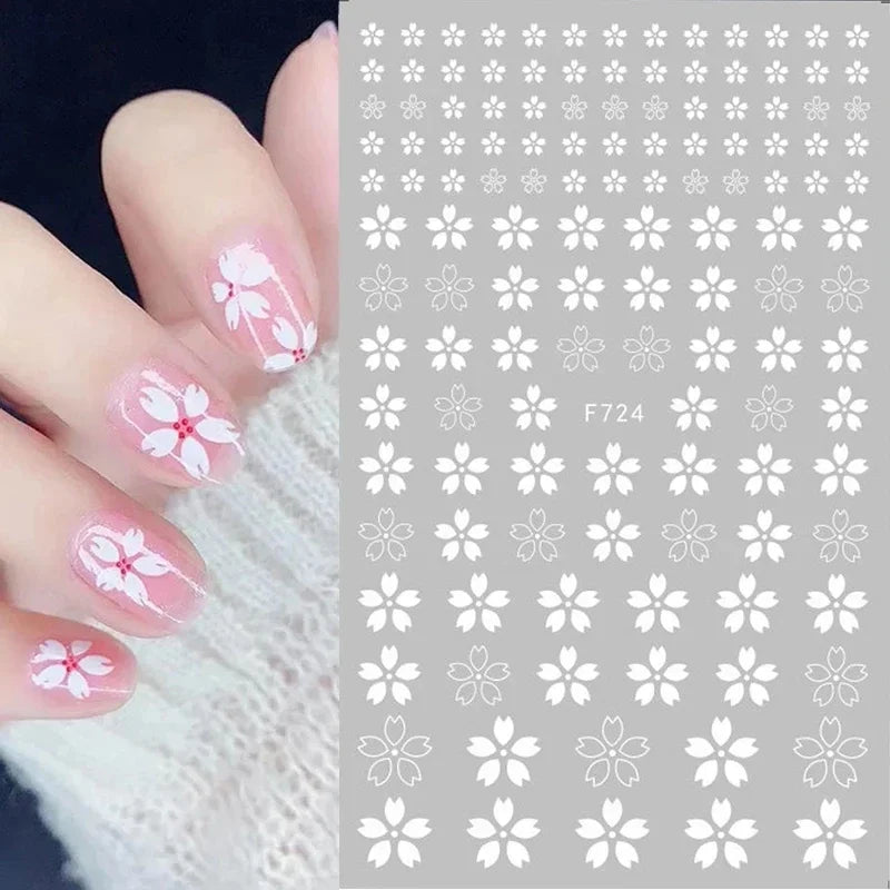 1pcs Sakura Flower 3D Nail Stickers White Cherry Blossom Nail Art Decals Spring Summer Adhesive Slider Decor Wedding Manicure