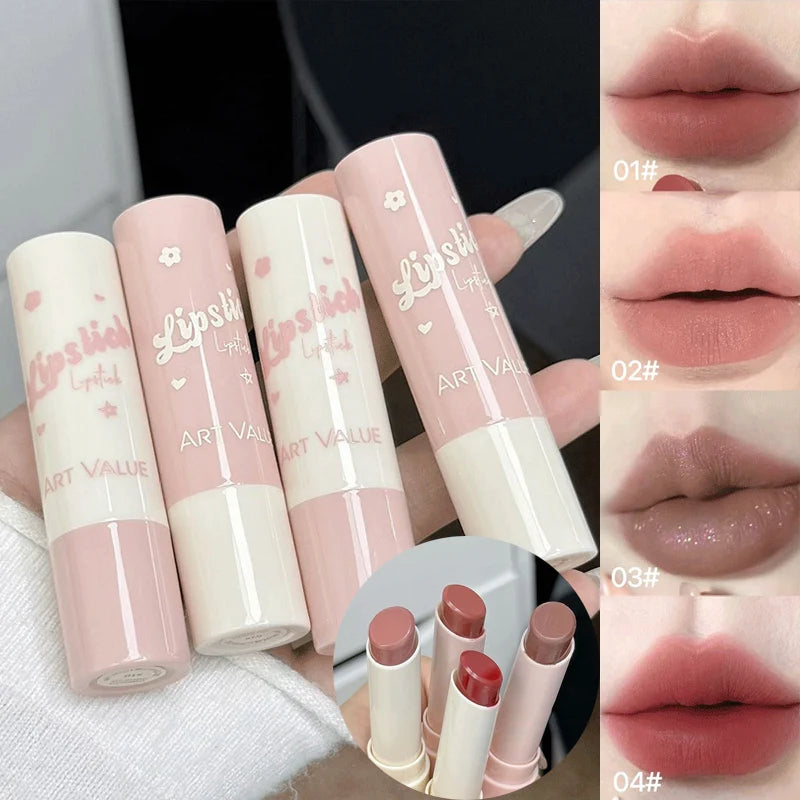 Shimmer Velvet Matte Lipstick Rose Cream Silky Finish Long-Lasting Waterproof Full Coverage Nude Grey Brown Lip Tint Make Up