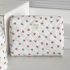 Wholesale Cherry Tote Women Makeup Bag Portable Cute Ladies Cosmetic Toiletry Storage Pouch Handbag Cotton Quilted Zipper Bag
