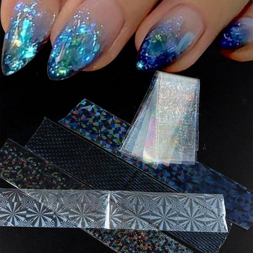 9PCS/Bag Nail Transfer Stickers Laser Patterns Holographic Design Gel Decal Foil Slider Art Decoration Manicure Accessories Tool