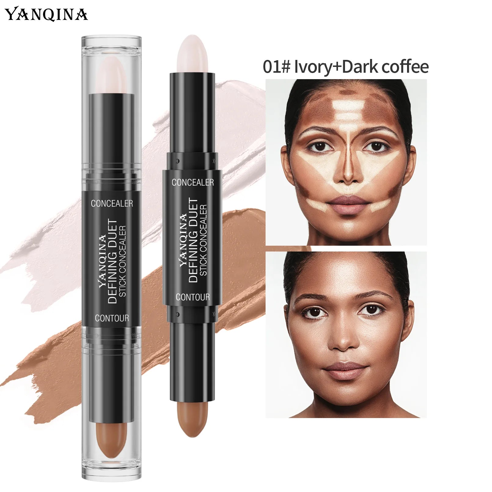 YANQINA Double-heads Contour & Highlight  Stick Sculpted Shading and V-Shape Facial Sculpting Two-in-one Concealer Pen Makeup