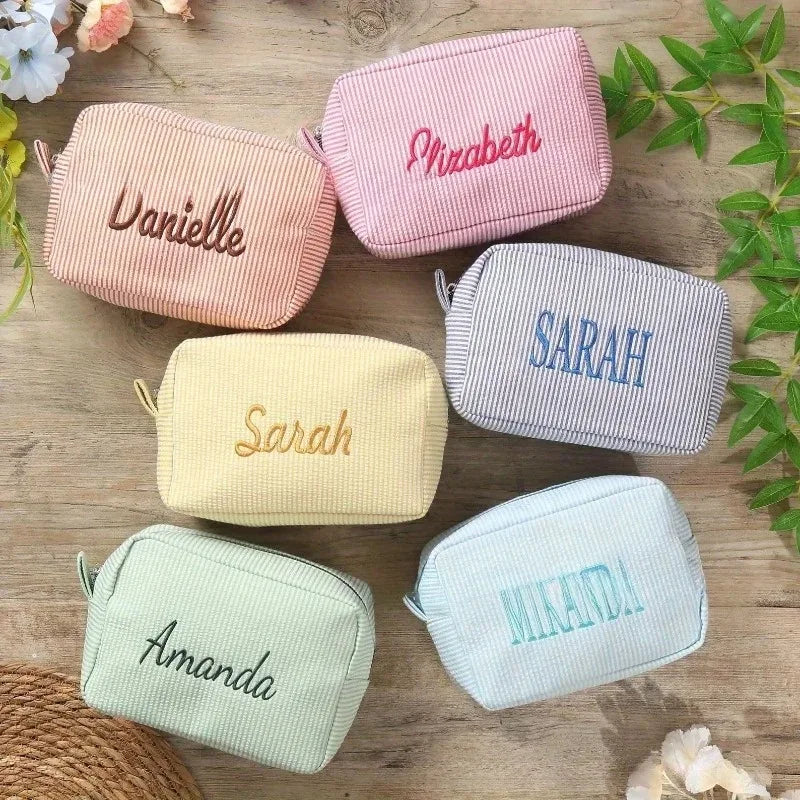 Personalized Striped Toiletry Bag - Custom Embroidered, Portable Polyester Cosmetic Storage, Ideal for Travel, School Dorm & Hom