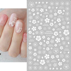 1pcs Sakura Flower 3D Nail Stickers White Cherry Blossom Nail Art Decals Spring Summer Adhesive Slider Decor Wedding Manicure