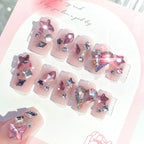 Glitter Fairy Rhinestone False nail Tips for Bride lady Wearable Sweet Crystal Design Press on Nails Mid Length Fake Nail Patch
