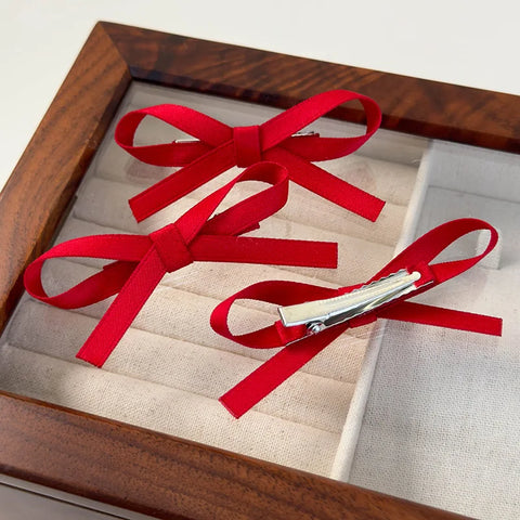 Christmas New Year Festival HairClips Set Winter Velvet Red Bow Barrettes for Girls Sweet Hairpin Children Cute Hair Accessories