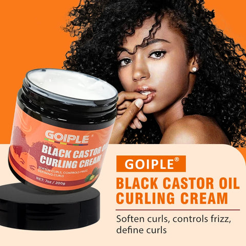 GOIPLE 200g Balck Castor Oil Curling Cream Define Curls Lightweight Moisturizing Detangle Knot No Sticky Residue Curling Cream