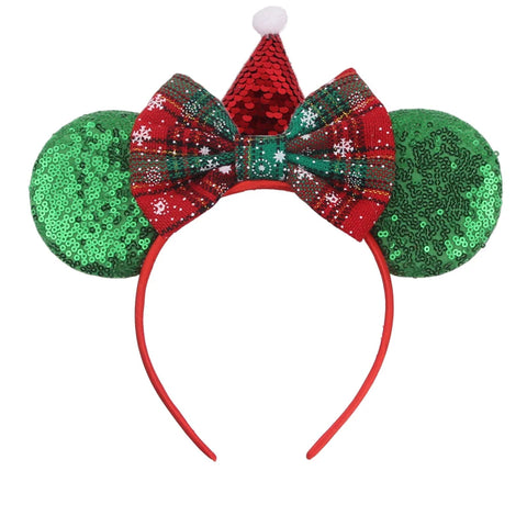 2023 Disney Christmas Mickey Ears Headband For Girls Sequins Bow Festivall Party Hairband DIY Hair Accessories