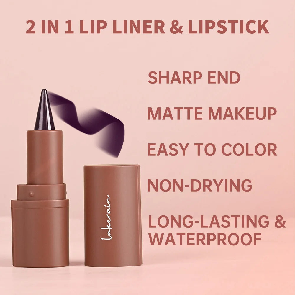 Matte Lip Makeup Kit 2pcs Waterproof Long Lasting Lip Liner and Lip Oil Combo Red Brown Pink Nude Tones Lipstick Set
