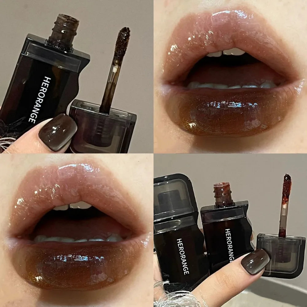 Wave Shape Green Brown Mirror Lip Tint Glass Clear Shine Lip Stain Water Light Non-Sticky Plumping Lip Long Lasting Makeup