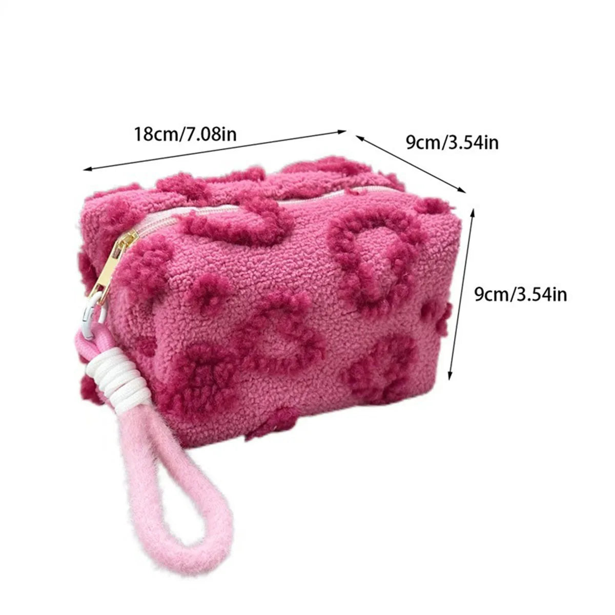 Plush Makeup Bags with Handle Soft Travel Cosmetic Storage Bag Portable Love Print Organizer Pencil Case Cute Clutch Pouch