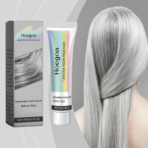 Hoegoa Gray hair dye, light-colored silver, punk style, fashionable professional hair coloring cream for women and men