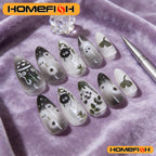 24pcs Gradient Black False Nails Cute Cartoon Cat's Eye Forest Elf Girl Press On Nails Glossy Almond Sweet Cool Fake Nail Tips