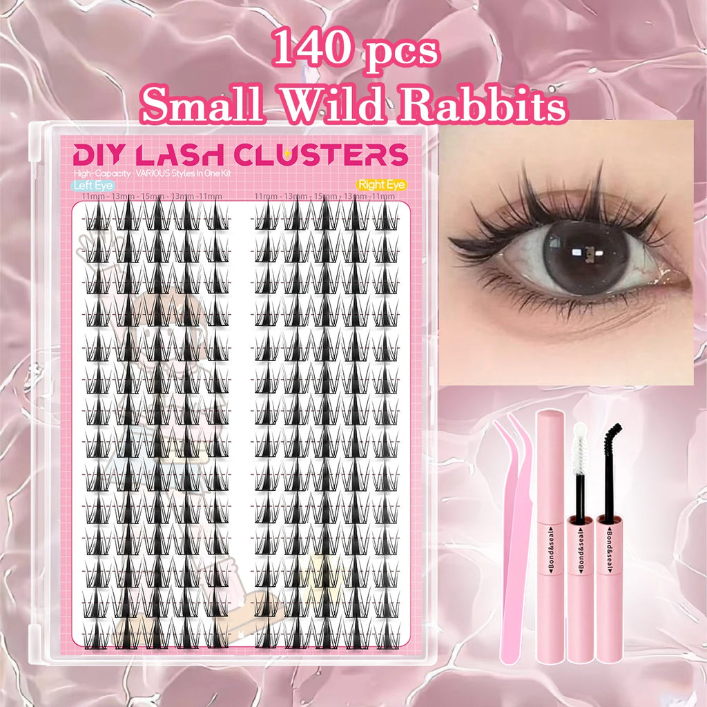 140 Cluster Korean-Style False Lash Extension Kit – Perfect for Cosplay Makeup & Natural Long Wispy Cat Eyes!