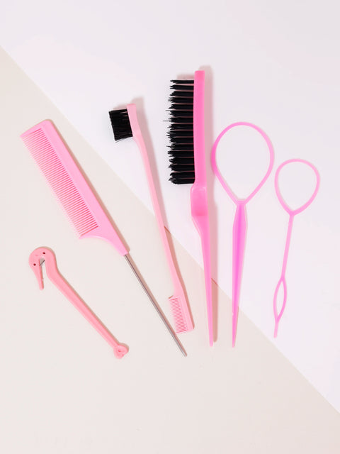 6PCS hair styling comb set, comb, pointed tail comb edge brush, hair tail tool weaving tool ring, rubber band cutter