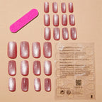 24pcs Pink Shiny Press-on Nails Cat Eye Glitter Artificial Nail Patch For Lady Women Manicure DIY Art Supplies with Jelly Glue