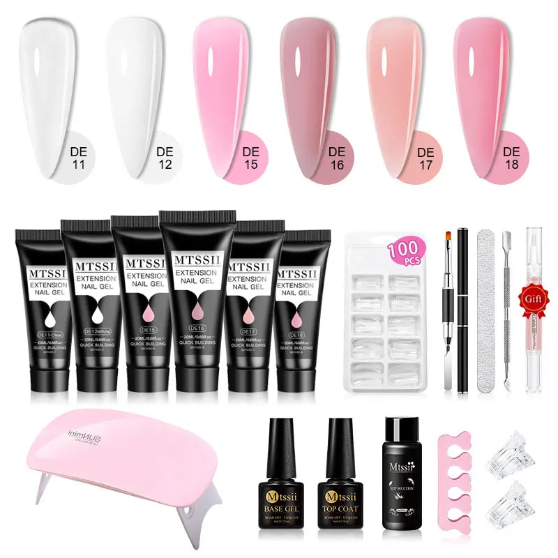 Mtssii 17PCS/Set 20ml Nail Extension Gel Set Builder UV Gel for Nails With 6W UV LED Lamp Nail Extension Tools Kit For Beginner