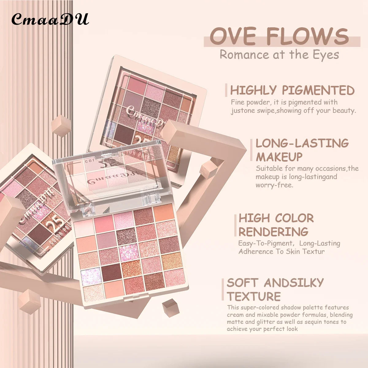 25 Color Matte Pear Eyeshadow Palette Soft Silky Rich Colors Easy Blend Long Lasting Multi Tone Makeup