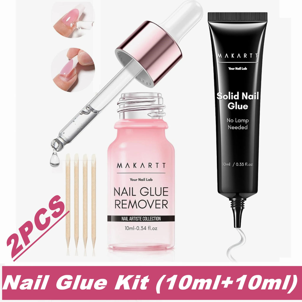 Makartt Solid Nail Glue for Press on Nails, Nail Glue Remover for UV Nail Glue, Non acetone Gentle Glue Off for False Nails Glue
