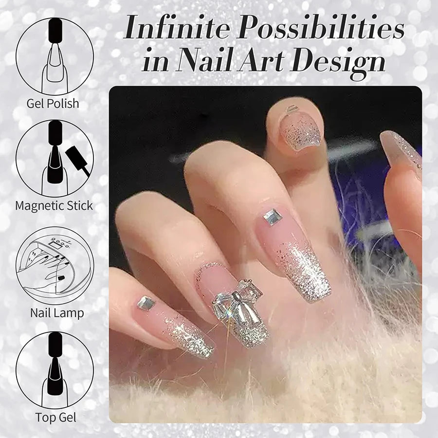10Ml Cat Magnetic Eye Gel Nail Polish, Silver Platinum Cat Magnetic Gel, Sparkle Glitter Magnetic Soak Off U v Nail Gel