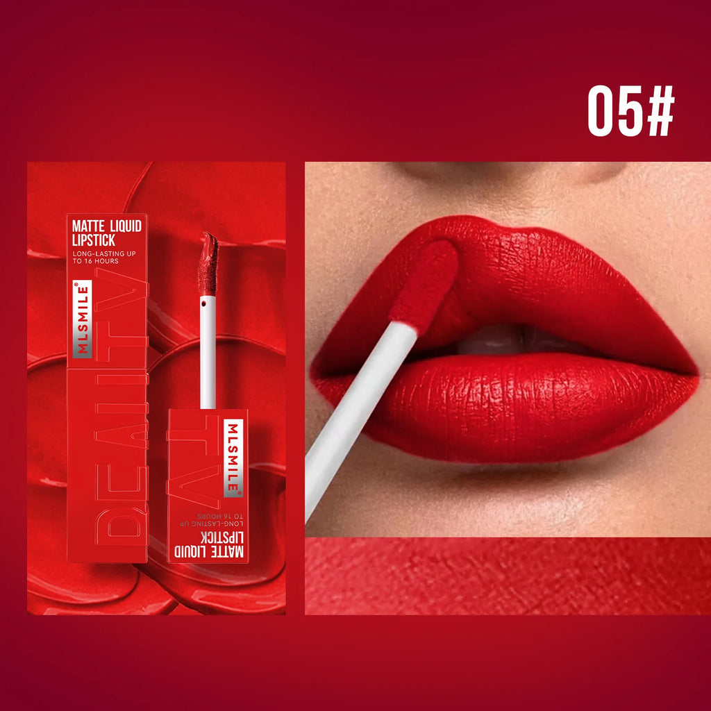 MLSMILE 6 Color Non-stick cup Velvet Satin Gloss Lip glaze Mist Liquid matte lipstick Waterproof long-lasting color liquid