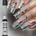Gold Metallic Painting Nail Gel Liner Polish,3D Metal Mirror Effect Paint Drawing Nail Gel Build-in Brush Soak Off UV Chrome Gel