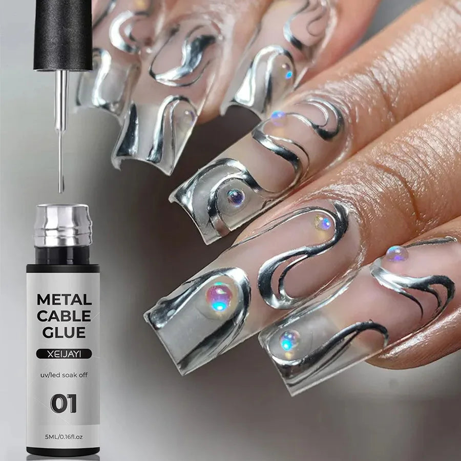 Gold Metallic Painting Nail Gel Liner Polish,3D Metal Mirror Effect Paint Drawing Nail Gel Build-in Brush Soak Off UV Chrome Gel